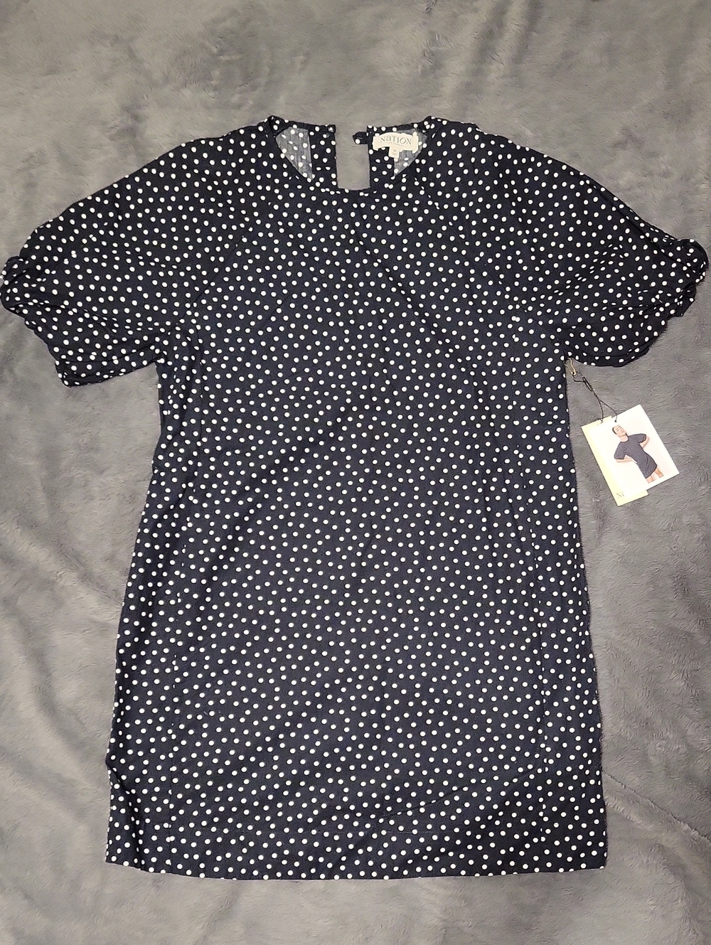 Minnie Dress- Cabana Polka Dot Navy And White